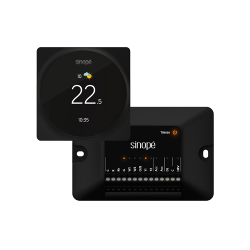 Thermostat intelligent Sinopé TH6500WF série Pro avec écran tactile noir.